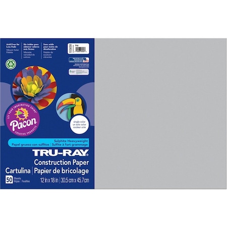 Tru-Ray Paper, Const, 12X18, Gray, 50Sh, PK25 PAC103059
